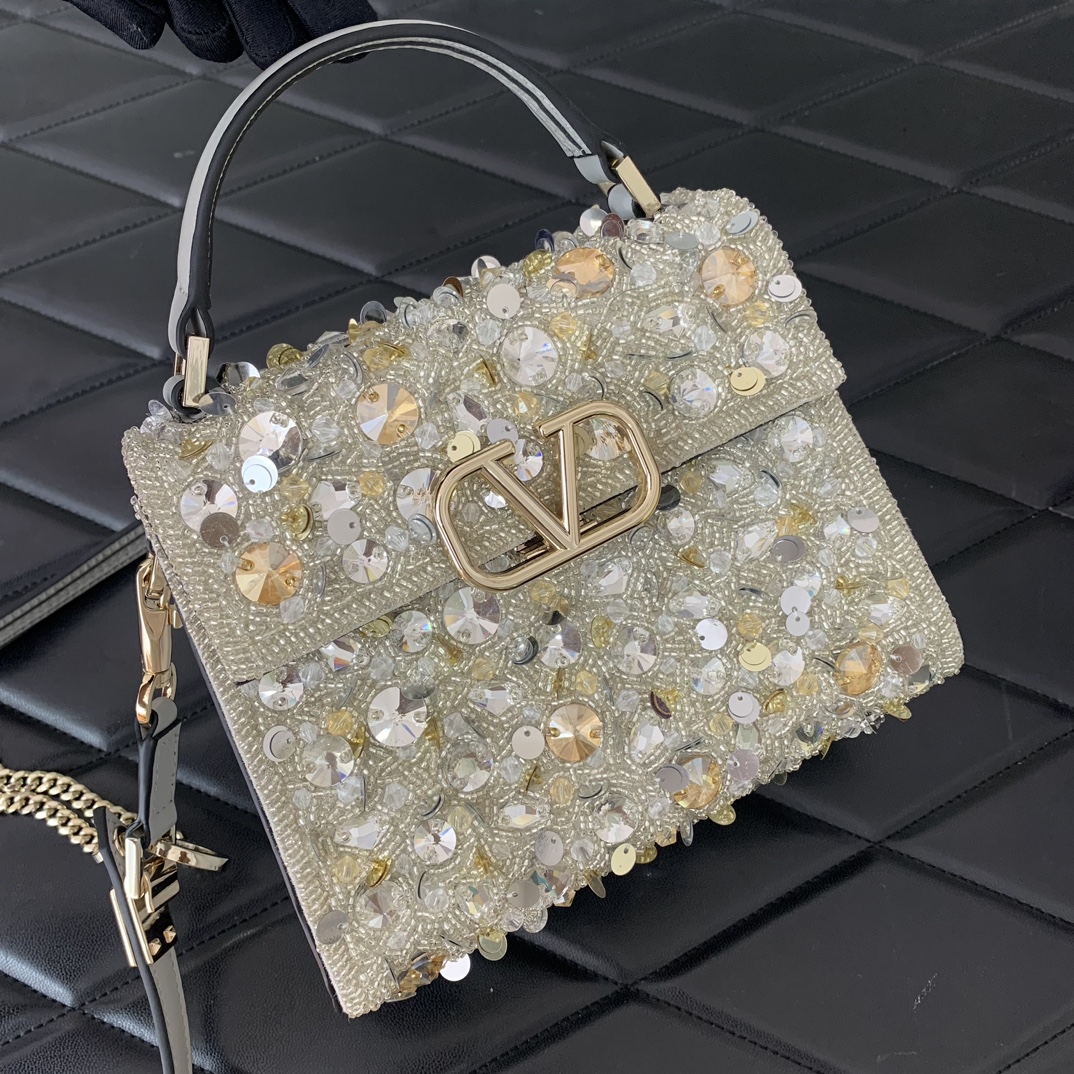 Valentino Garavani Vsling Mini Handbag Entirely Covered in Beige Rhinestones 